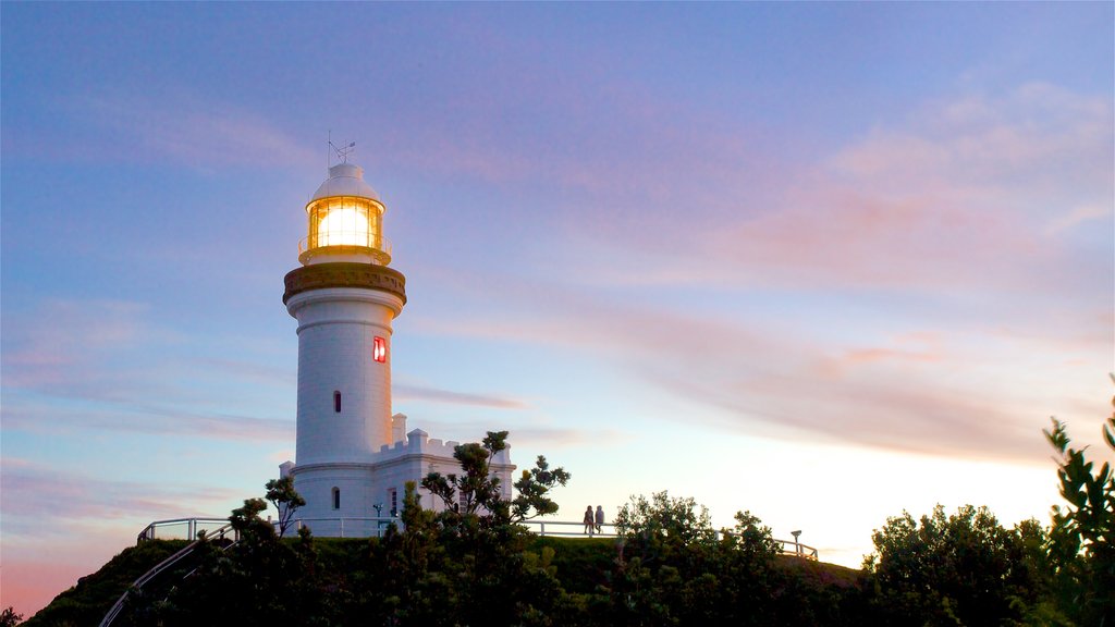 Cape Byron Lighthouse featuring a sunset and a lighthouse