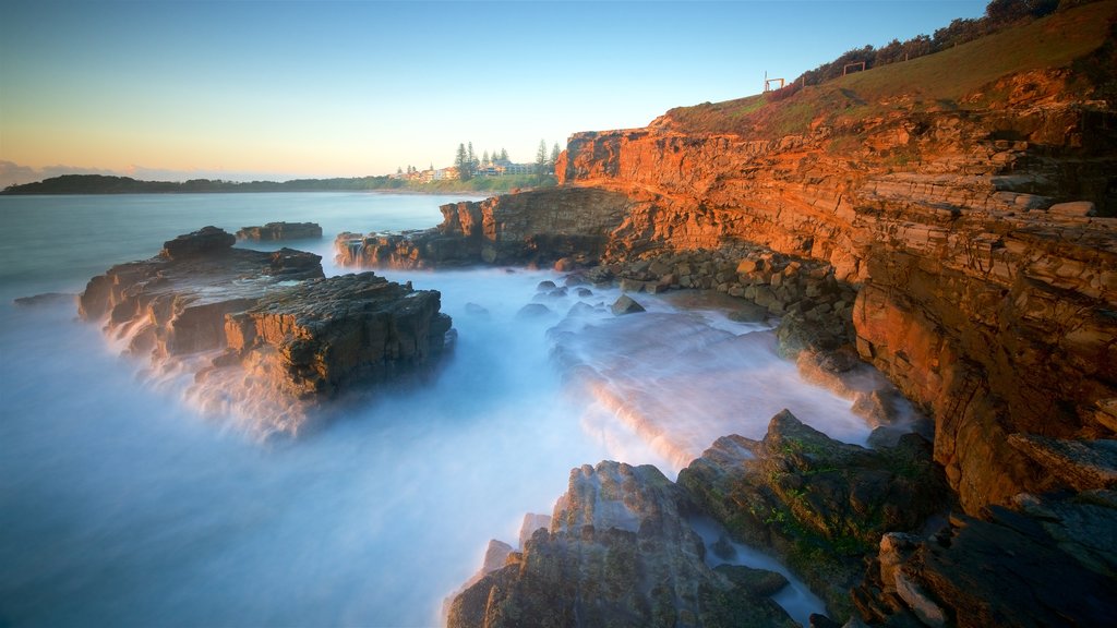 Northern Rivers featuring rugged coastline as well as a large group of people