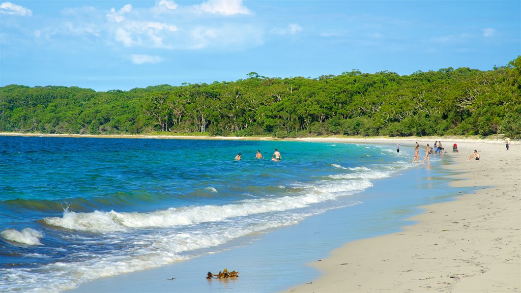 Parque Nacional de Booderee que incluye vista general a la costa y una playa