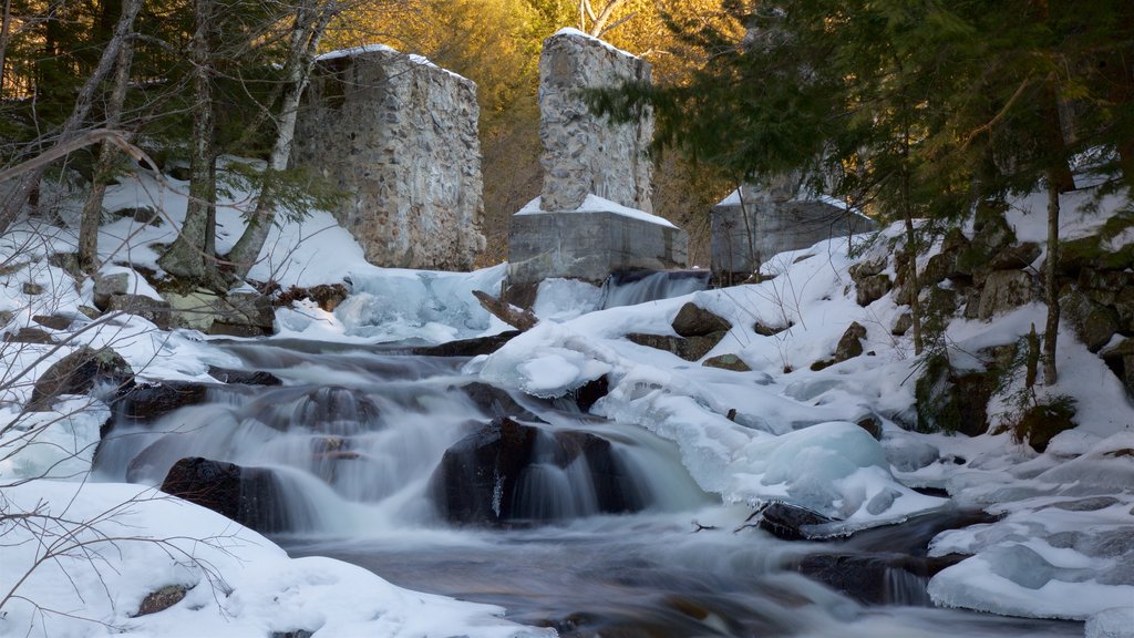 Gatineau Park som visar snö och en kaskad