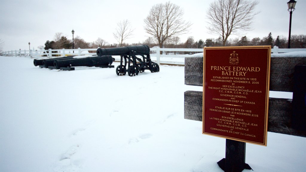 Prince Edward Battery showing signage and snow