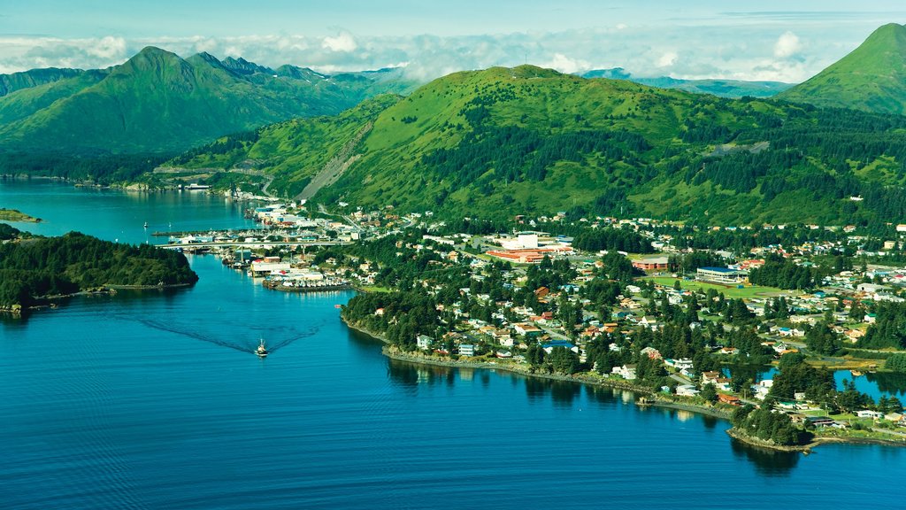 Kodiak Island que inclui um rio ou córrego e montanhas