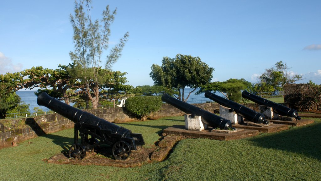 Trinidad y Tobago mostrando vistas de una costa, artículos militares y un parque