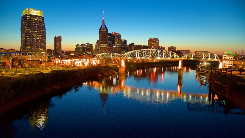 Nashville featuring a river or creek, night scenes and a bridge