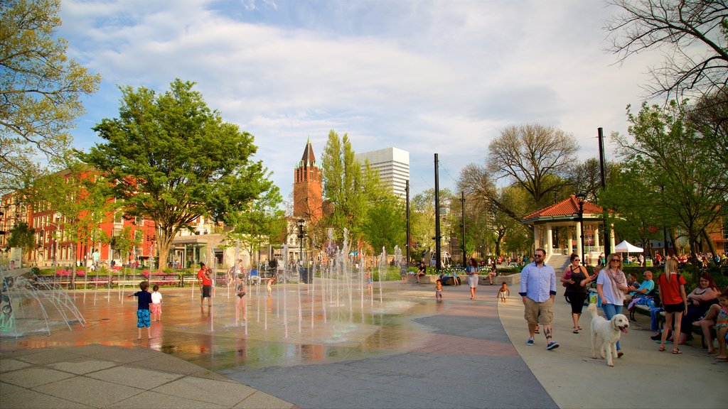 Parque Washington que incluye una fuente y una plaza