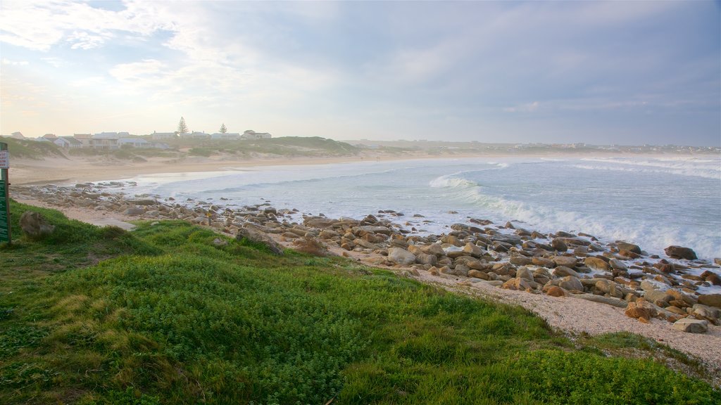 Cape Saint Francis featuring rugged coastline, a beach and a sunset