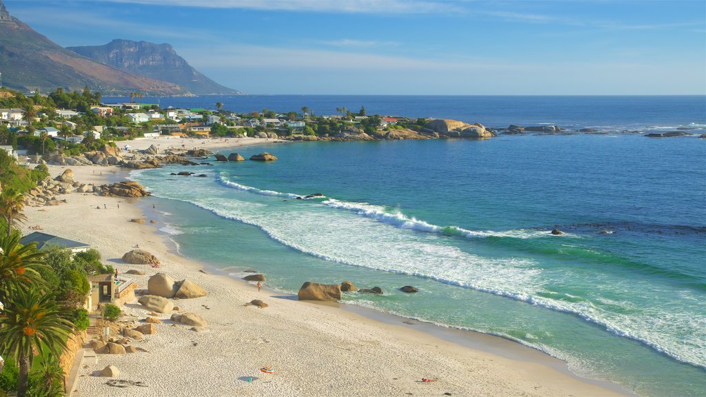 Clifton Bay Beach showing a sandy beach and a coastal town