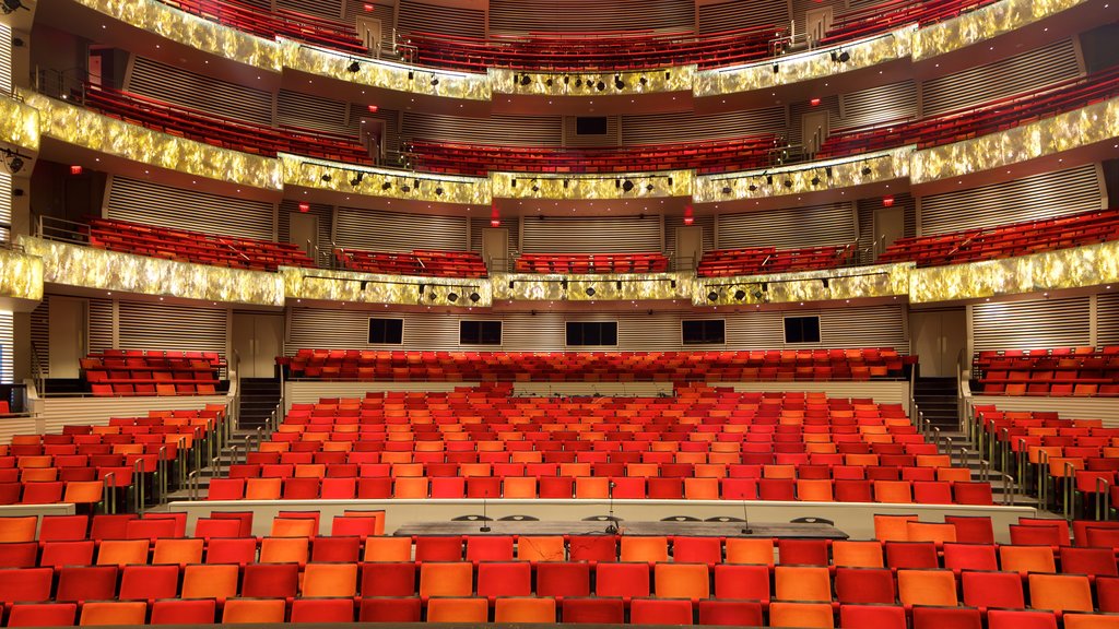 Kauffman Center for the Performing Arts som viser teaterliv og interiør