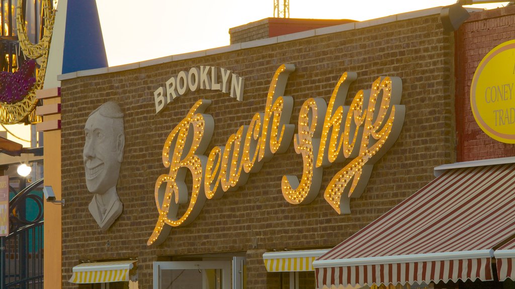 Coney Island which includes signage and shopping