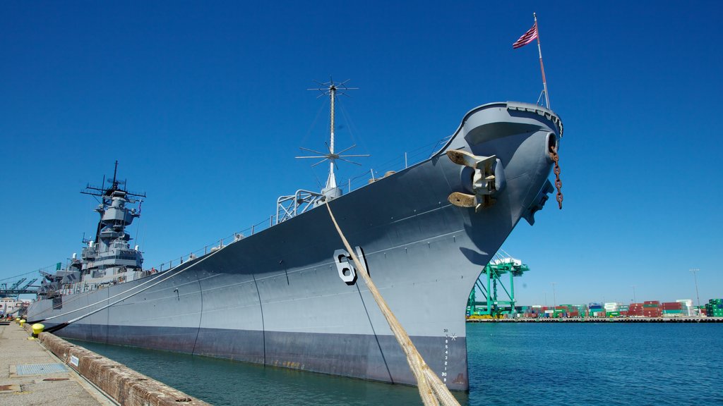 USS Iowa showing a bay or harbour and military items