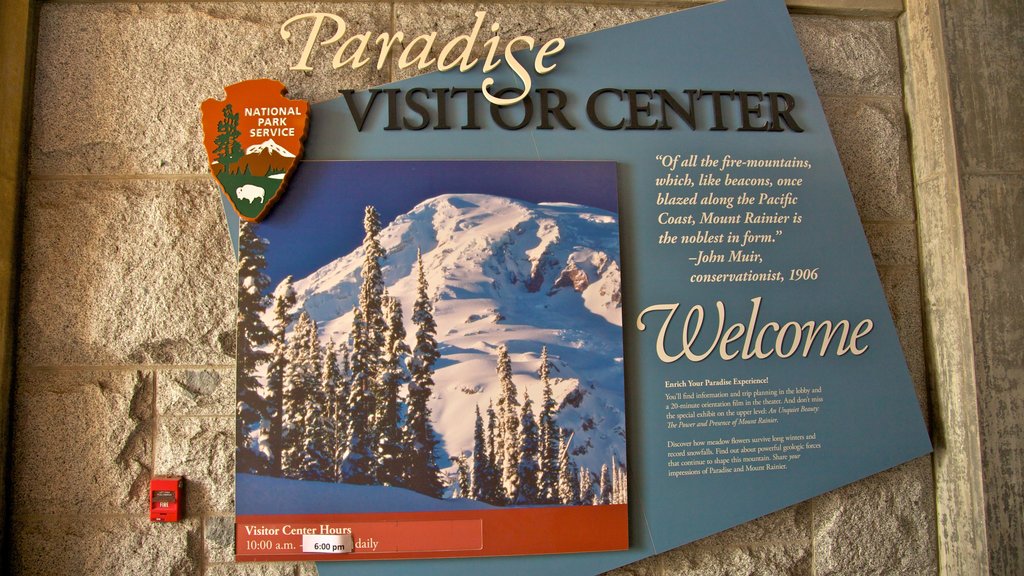 Mount Rainier National Park which includes signage