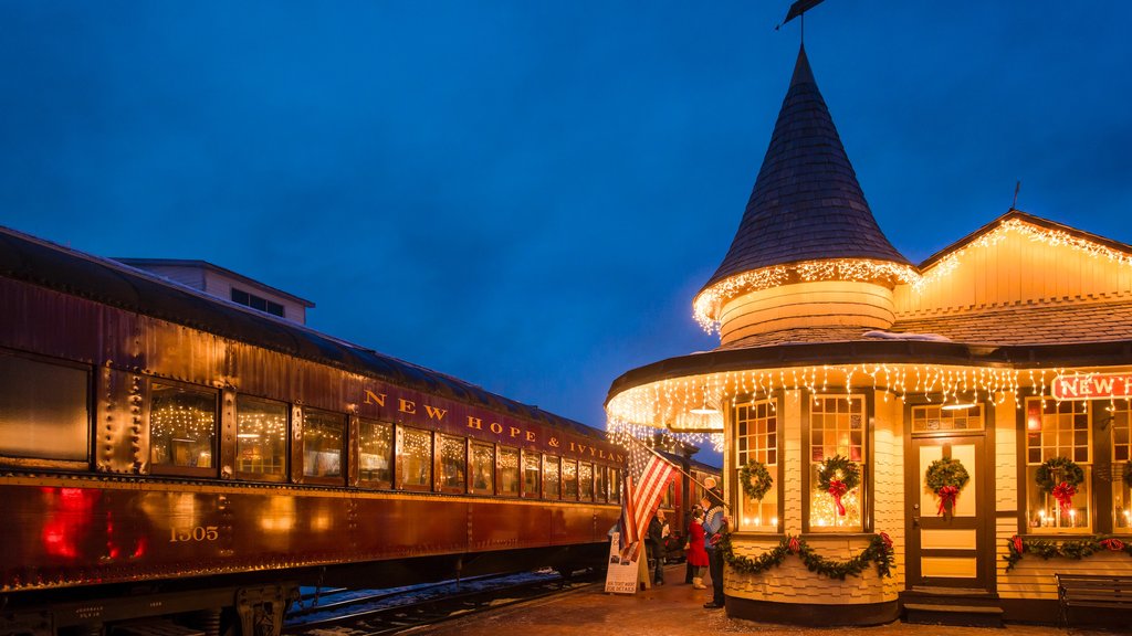 New Hope showing night scenes and railway items