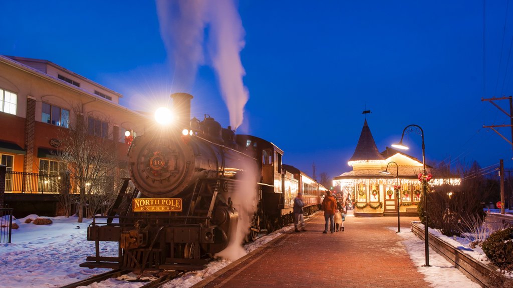 New Hope que incluye artículos ferroviarios, nieve y escenas de noche