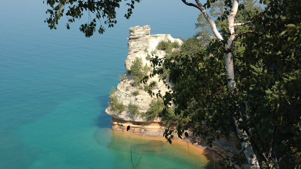 Pictured Rocks National Lakeshore menampilkan pemandangan umum pantai dan garis pantai tak rata