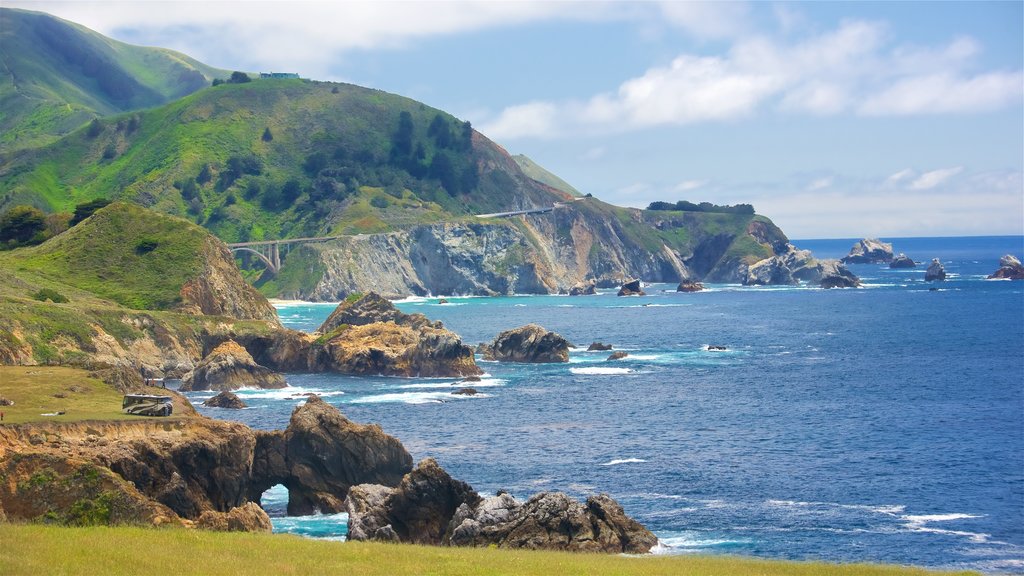 Bixby Bridge featuring general coastal views, mountains and landscape views