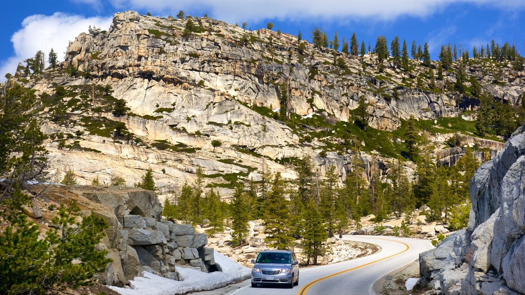 Olmsted Point which includes mountains, touring and tranquil scenes