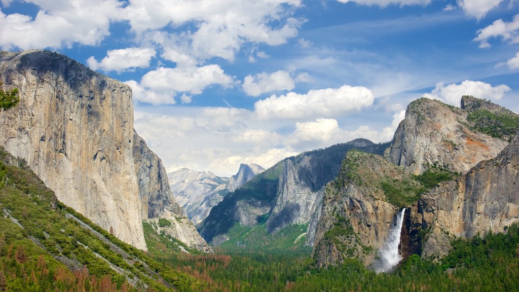 Tunnel View showing mountains, landscape views and forests