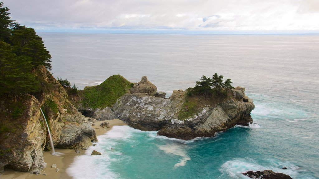 McWay Falls featuring rocky coastline