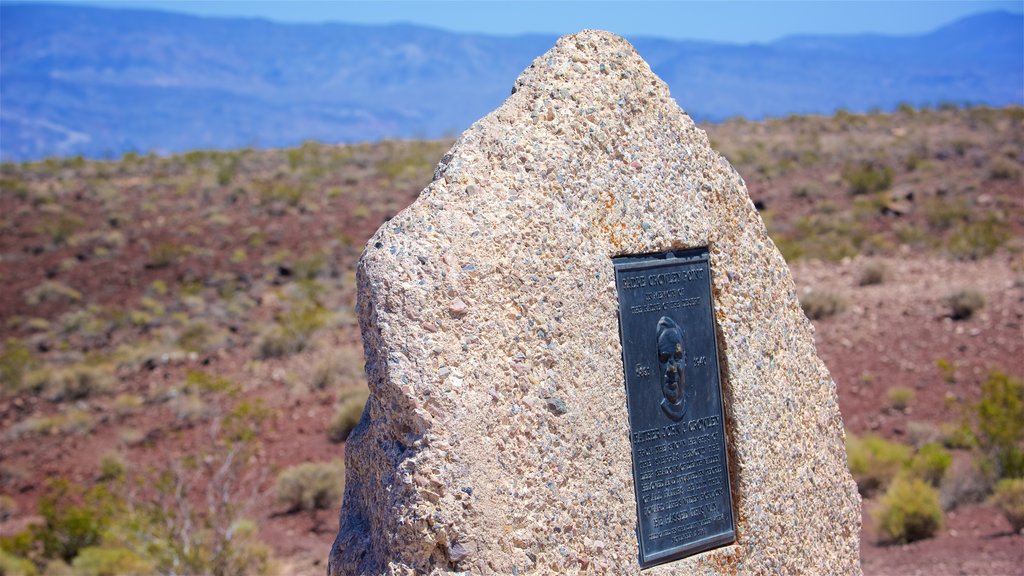 Death Valley showing signage and desert views