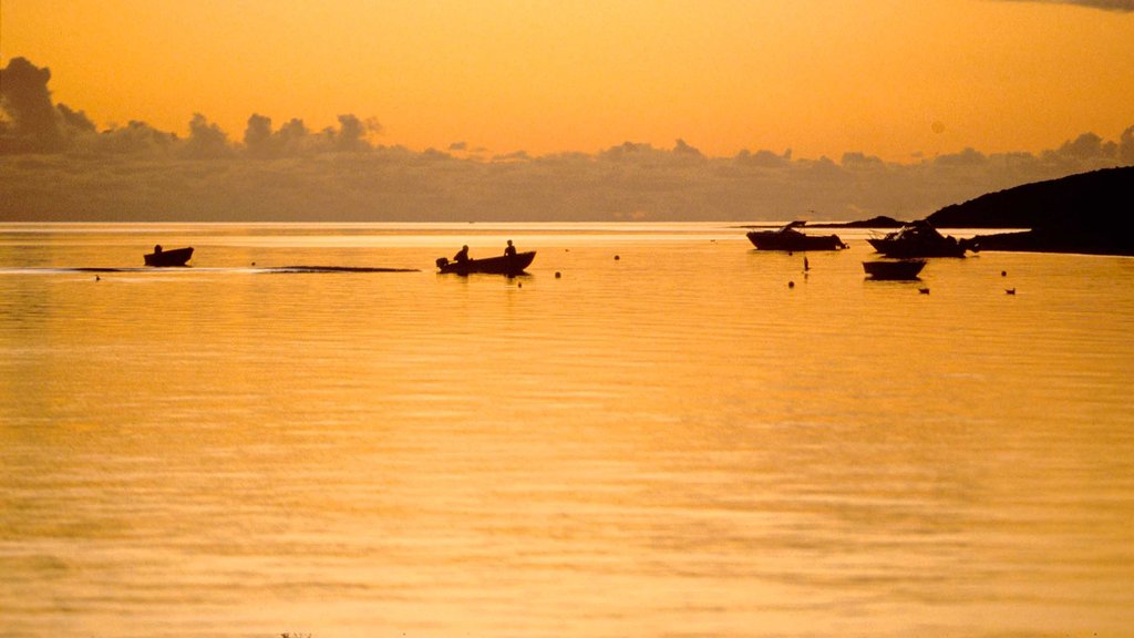 Coral Coast which includes a sunset, general coastal views and boating