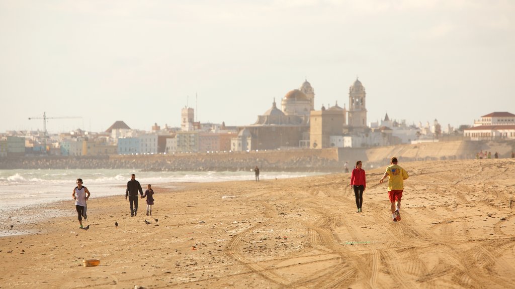 Playa de la Victoria que incluye una playa y también un pequeño grupo de personas