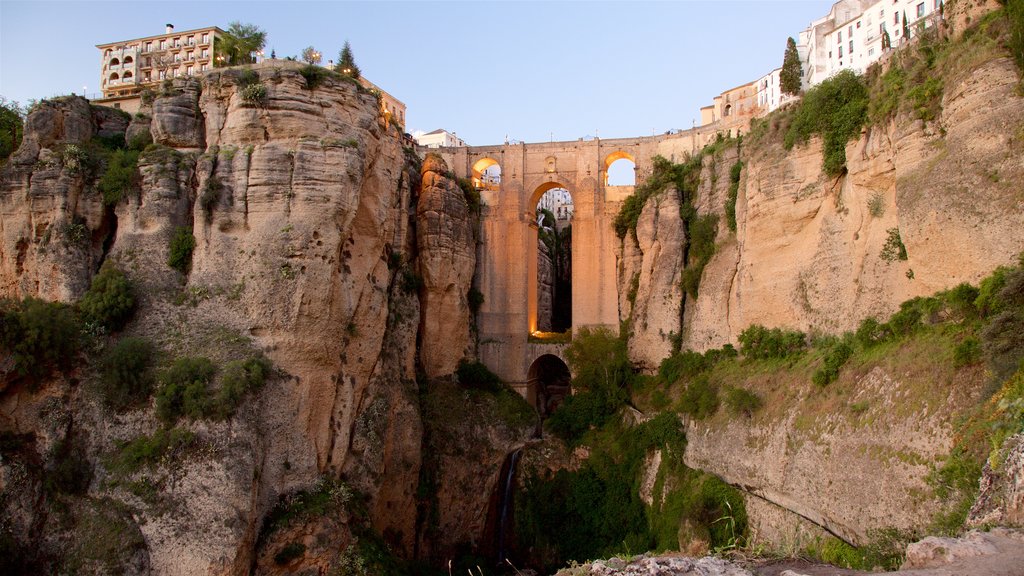 Puente Nuevo showing a bridge and a gorge or canyon