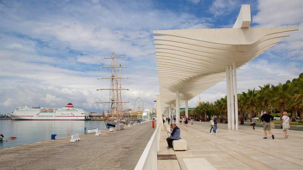 Port of Malaga showing a marina and general coastal views