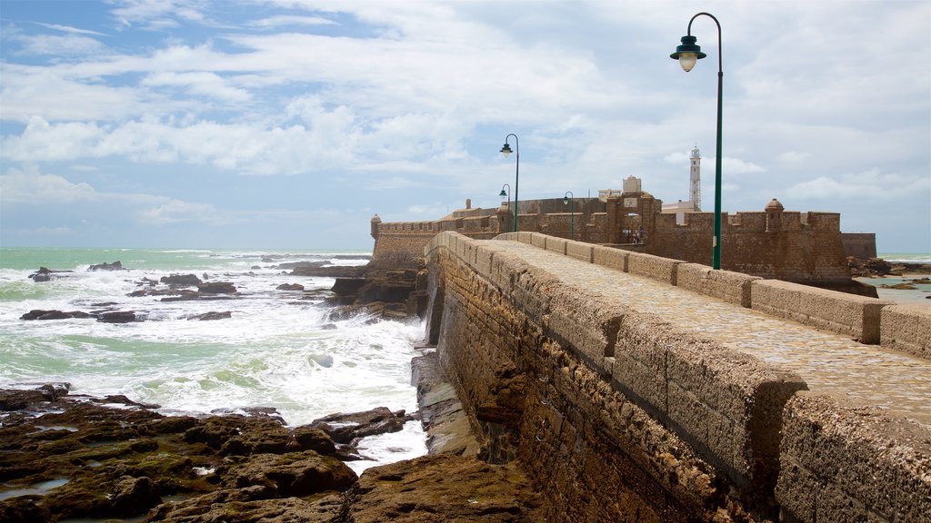 Fortress of San Sebastian showing general coastal views, rocky coastline and château or palace