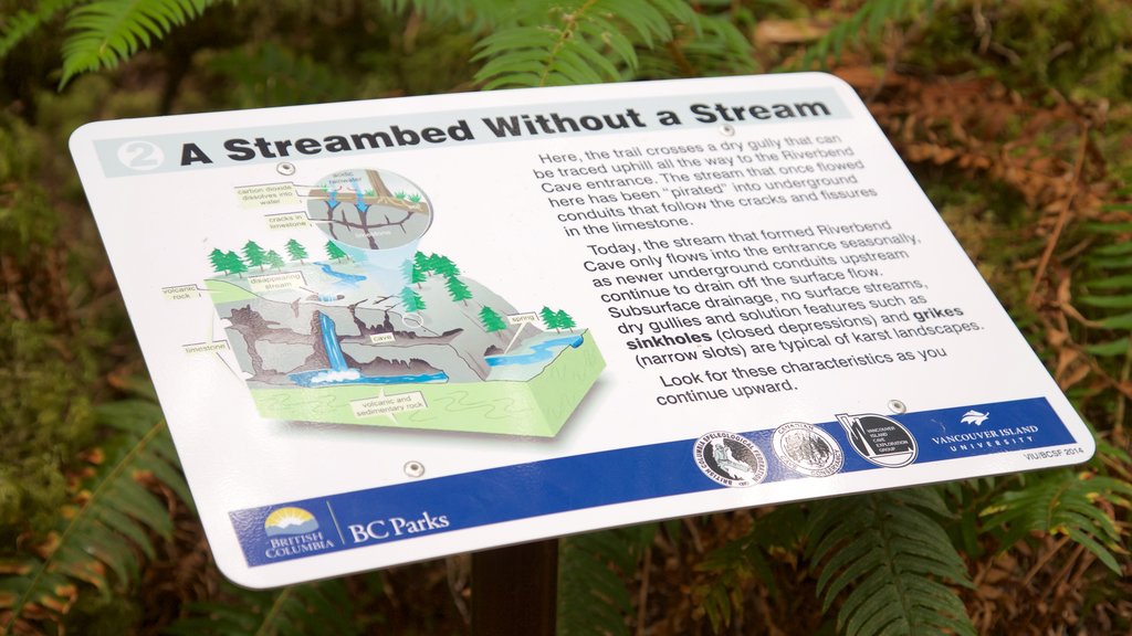 Horne Lake Caves Provincial Park featuring signage