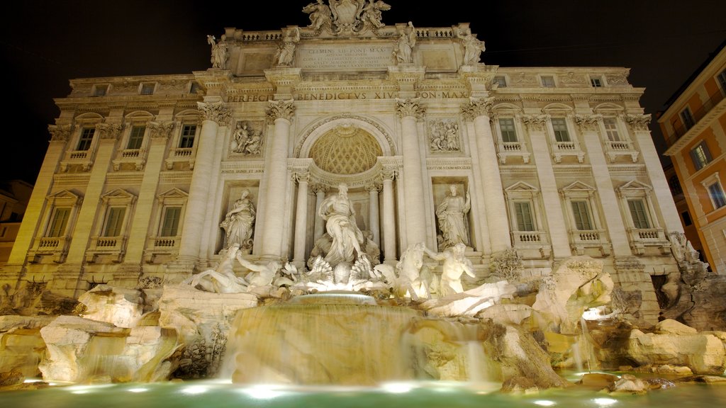 Rome featuring night scenes, a fountain and heritage architecture