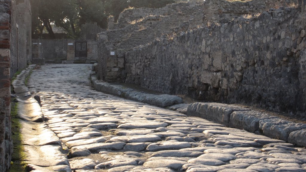 Monte Vesúvio - Pompeia mostrando elementos de patrimônio e uma ruína