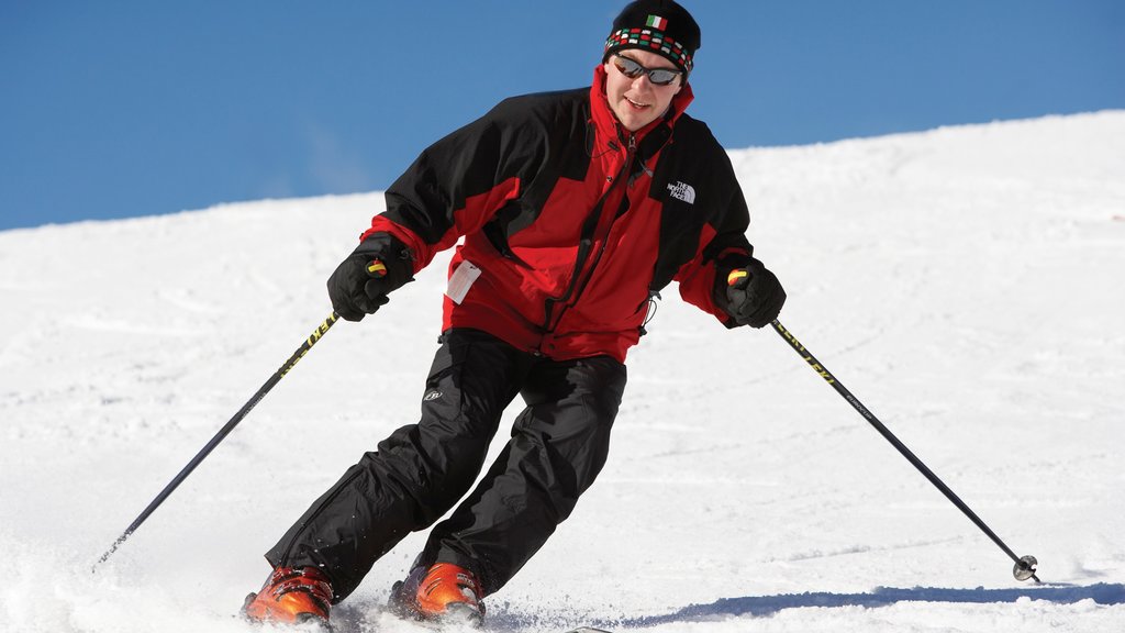 Grayling ofreciendo nieve y ski en la nieve y también un hombre