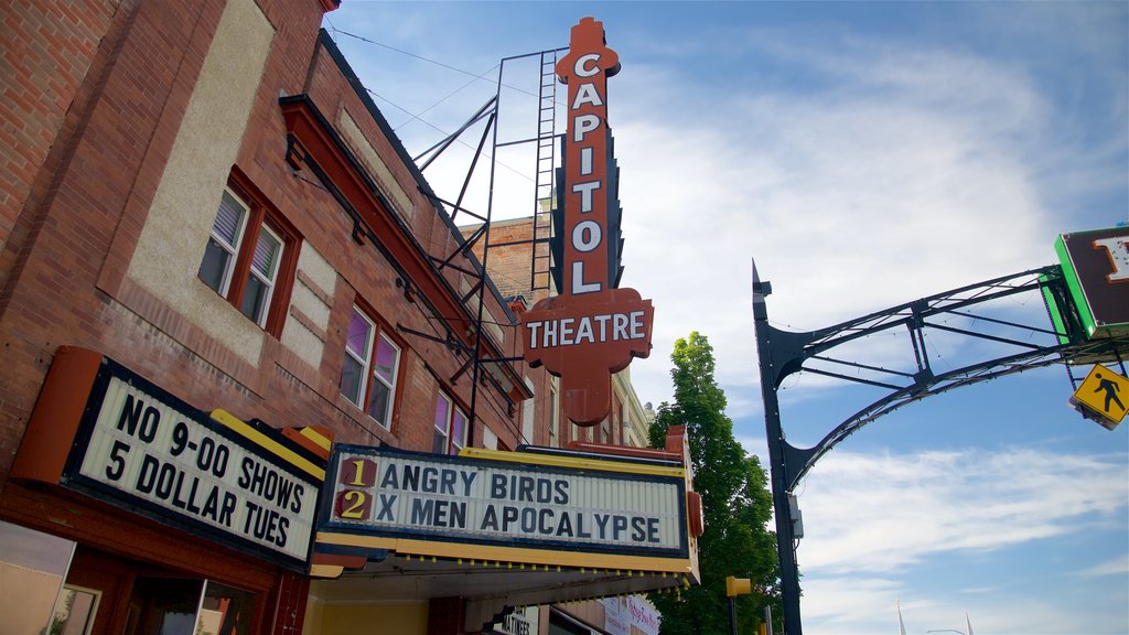 Brigham City mostrando señalización y escenas de teatro