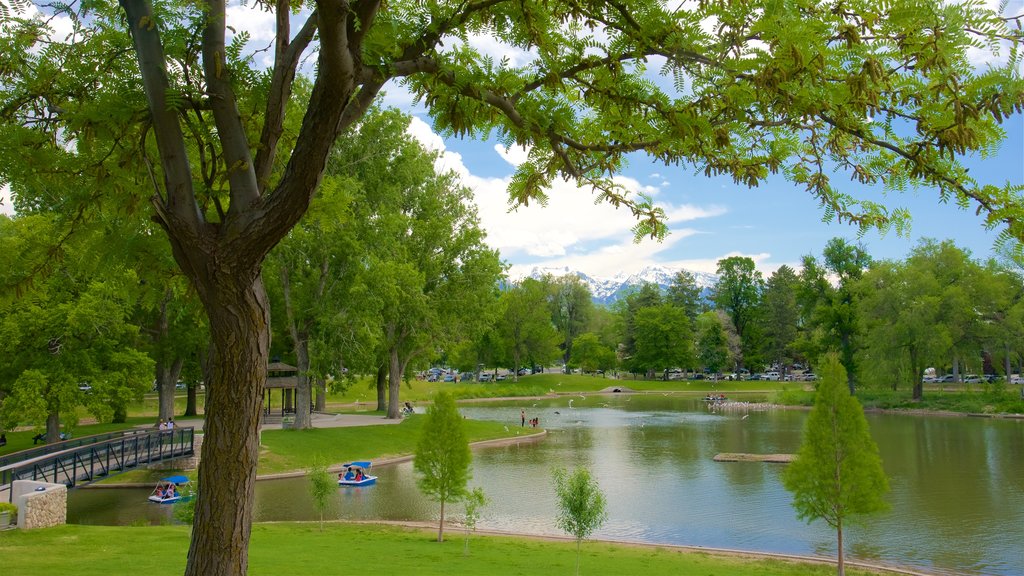 Parque La Libertad mostrando um lago ou charco e um jardim