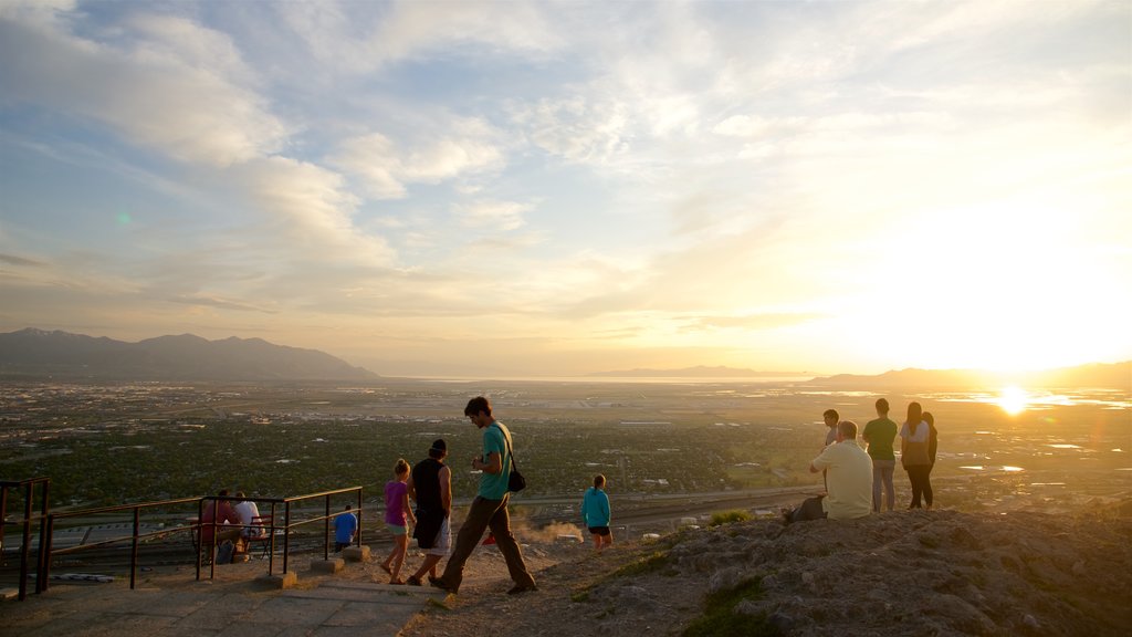 Ensign Peak Nature Park showing views, a sunset and tranquil scenes