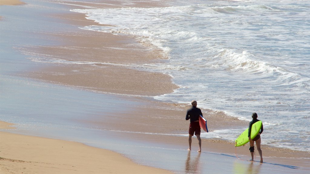 Playa Brujas mostrando surf, una playa de arena y vistas generales de la costa