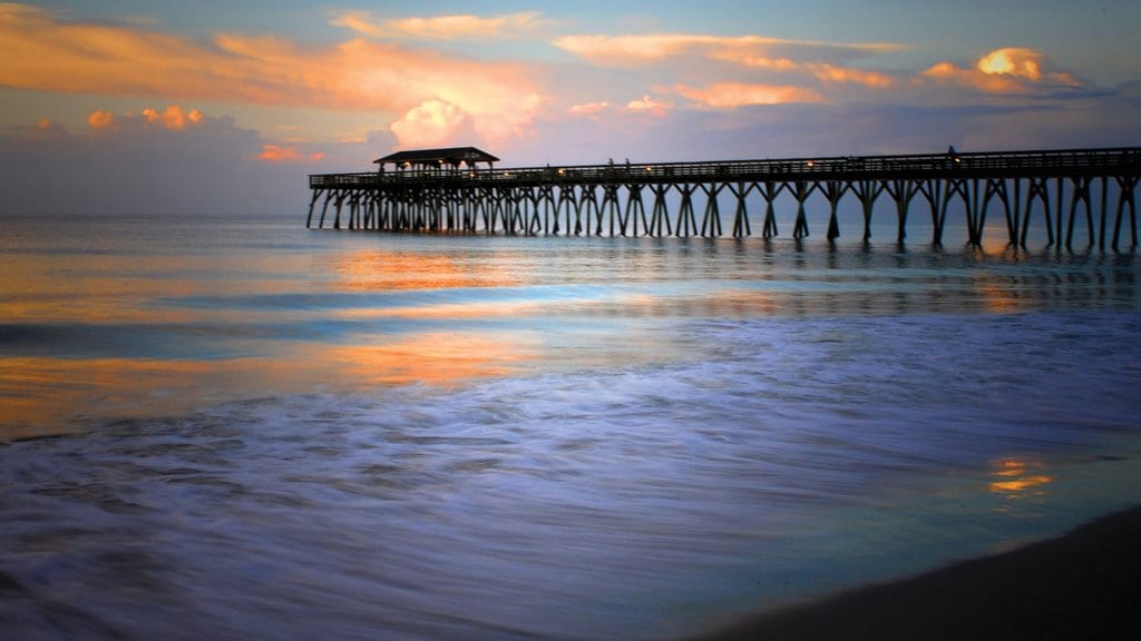 Imagens De Natureza Veja Carolina Do Sul Myrtle Beach Que Inclui Um Pôr Do Sol Uma Praia E Paisagens Litorâneas