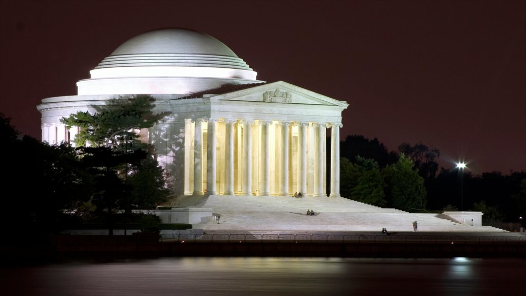 Jefferson Memorial which includes night scenes and a memorial