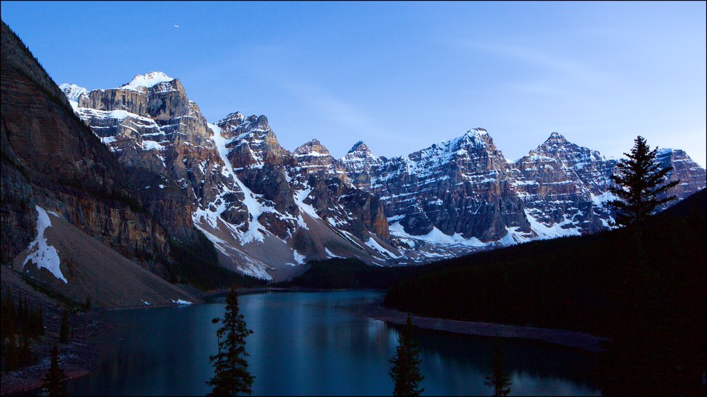 Lake Minnewanka which includes night scenes, a lake or waterhole and tranquil scenes