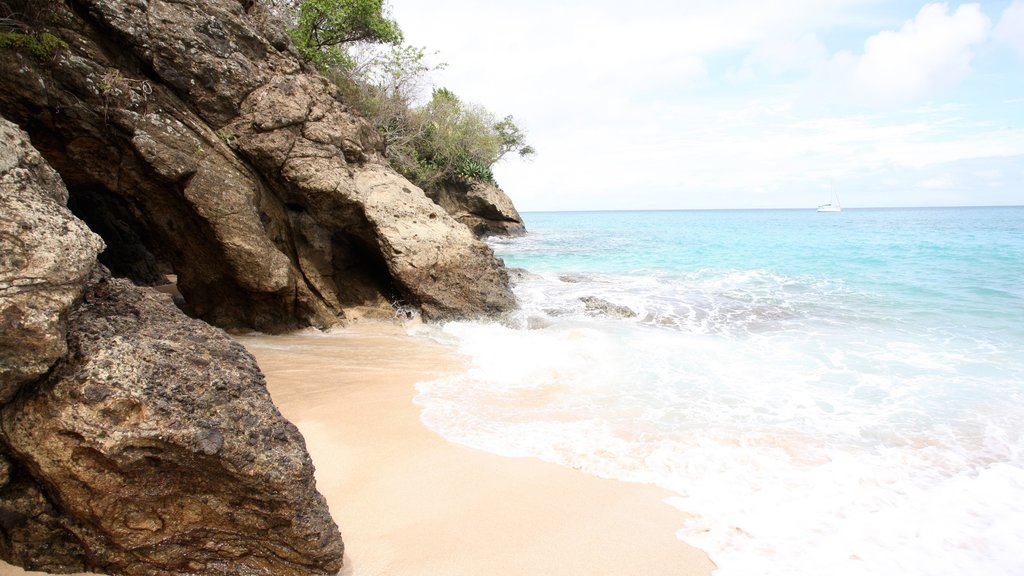 St. Vincent en de Grenadines toont ruige kustlijn, een strand en algemene kustgezichten