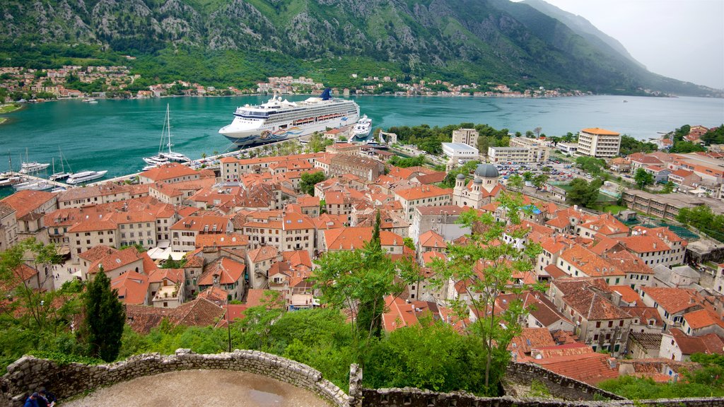 Kotor mostrando vista general a la costa, una ciudad costera y cruceros