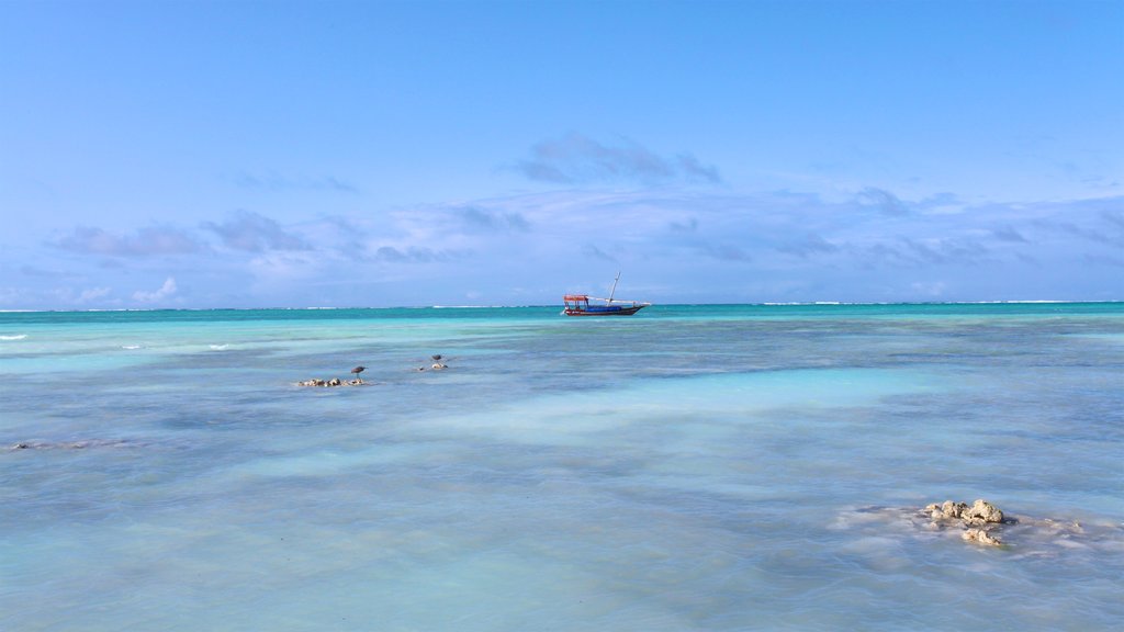 Nungwi Beach featuring tropical scenes, boating and general coastal views