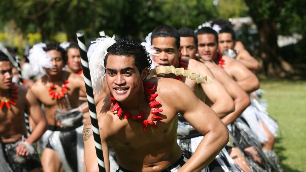 Tonga que incluye elementos patrimoniales y arte escénico y también un pequeño grupo de personas