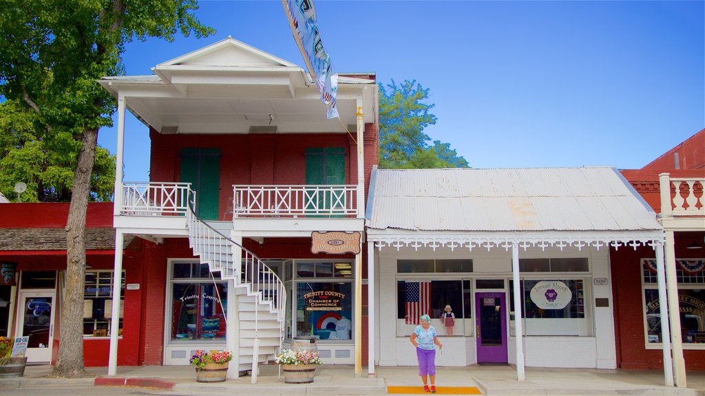 Weaverville mostrando elementos de patrimônio assim como uma mulher sozinha