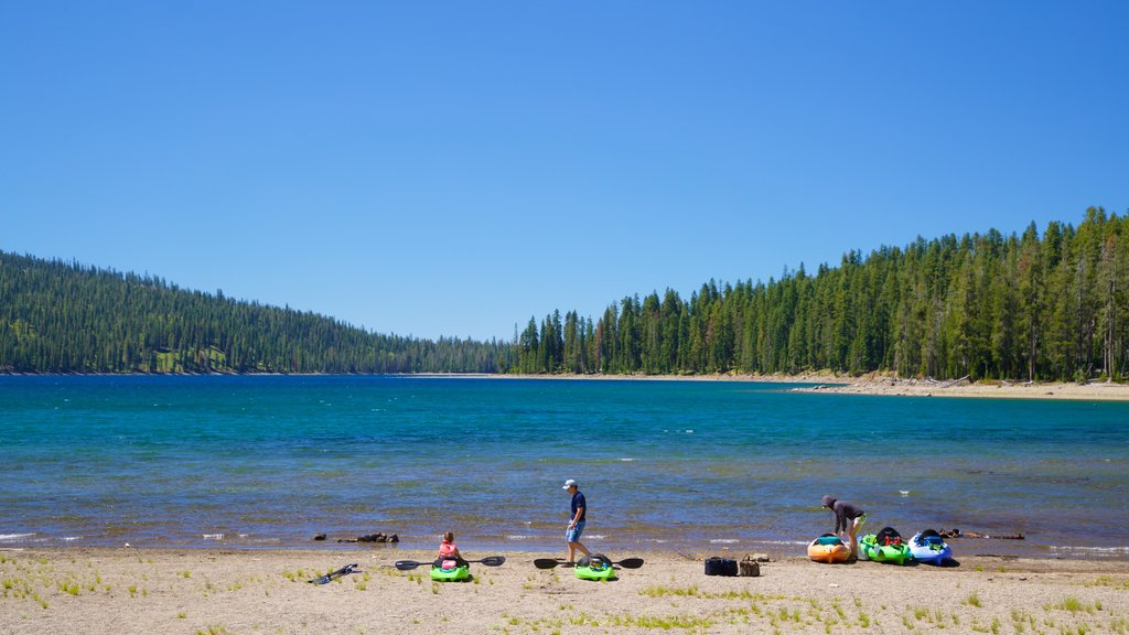 Juniper Lake showing a lake or waterhole and kayaking or canoeing as well as a family