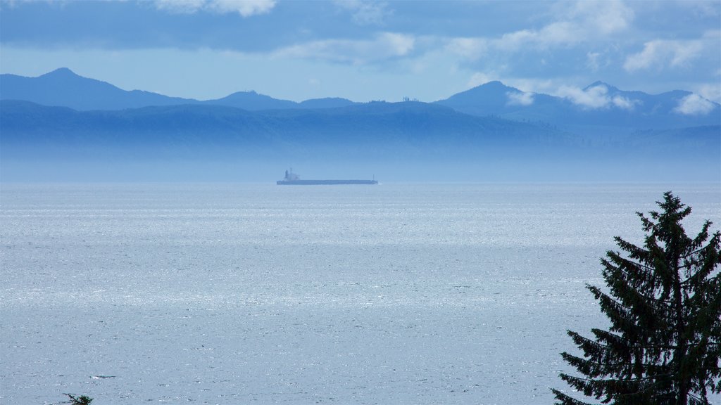 Sooke ofreciendo neblina o niebla y un lago o abrevadero