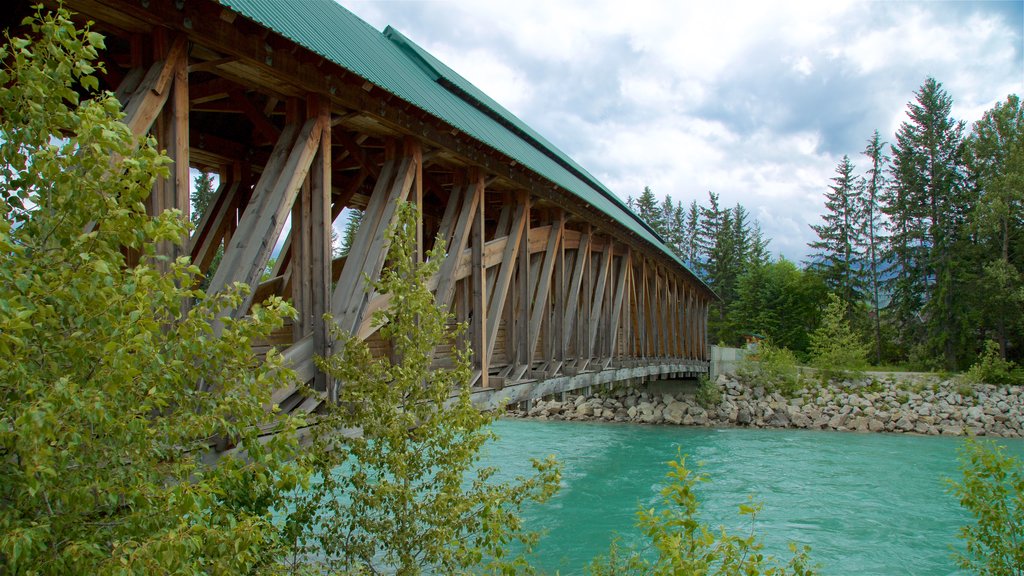 Kicking Horse Pedestrian Bridge featuring a river or creek and a bridge