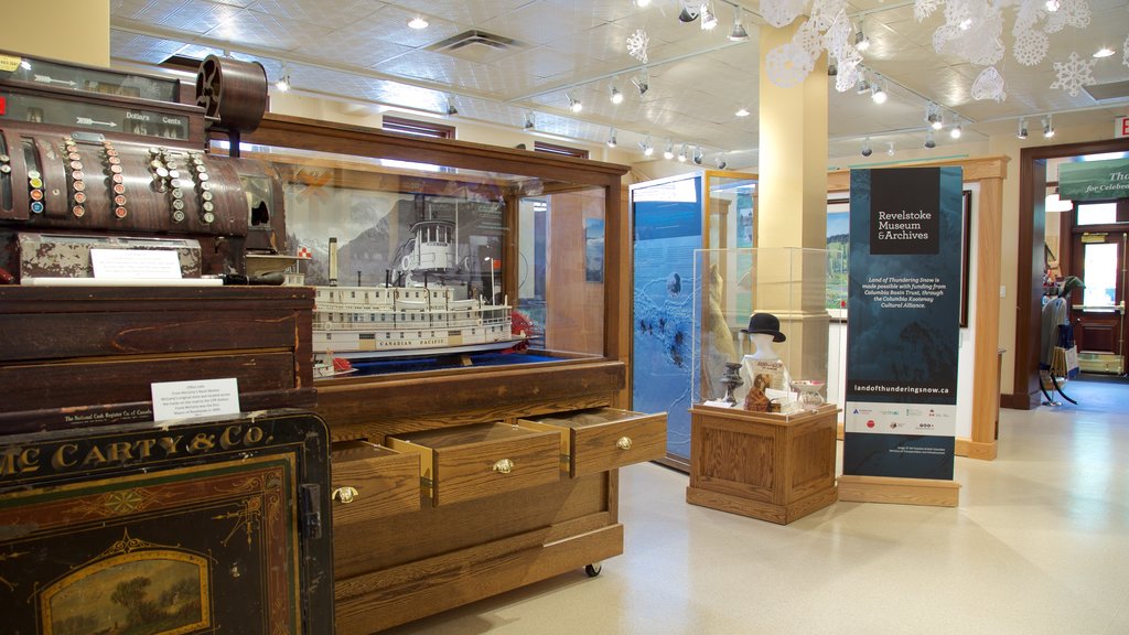 Revelstoke Museum and Archives featuring signage and interior views