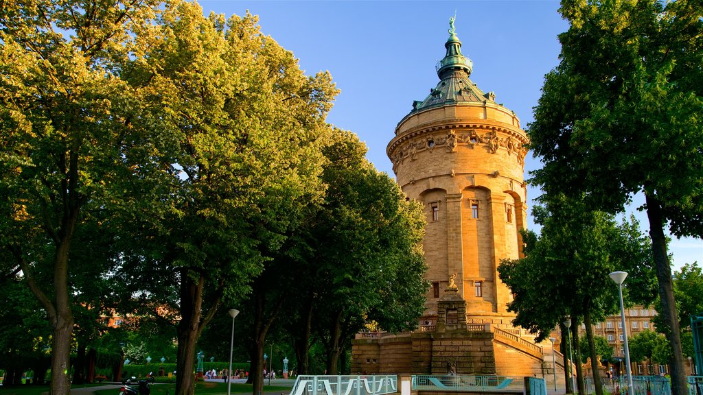 Mannheim Water Tower which includes heritage architecture and a garden