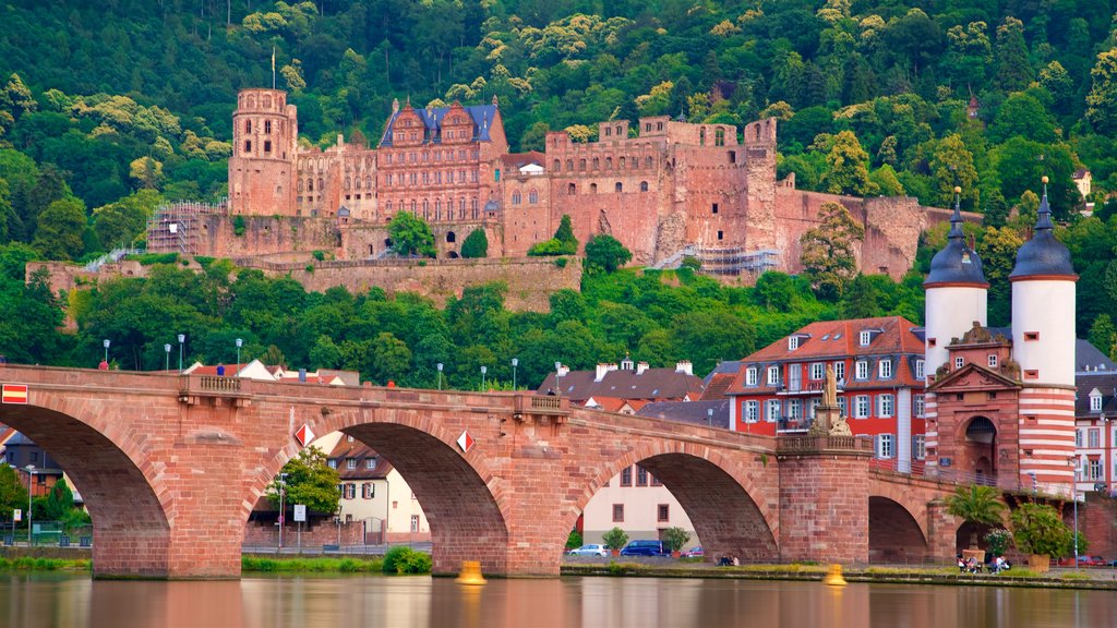 Karl Theodor Bridge which includes a bridge, a river or creek and heritage elements